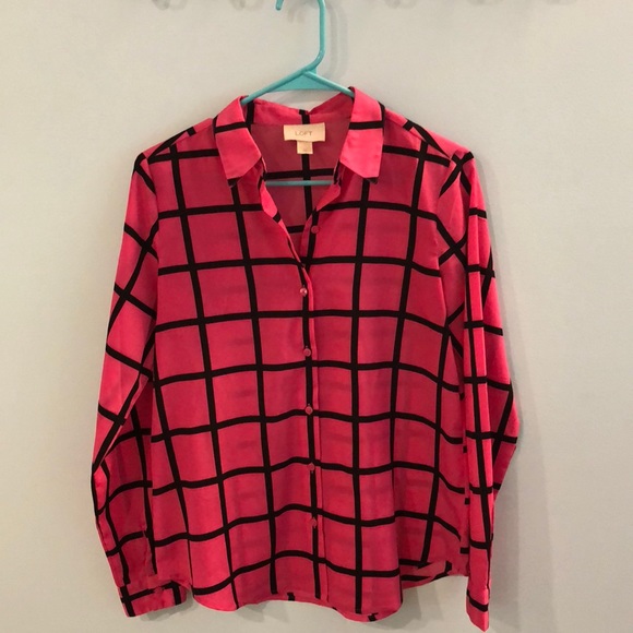 Loft Outlet Pink and Black Geometric Blouse - Picture 1 of 1